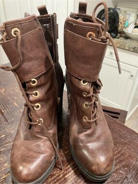 Guess Brown Leather Combat Moto Boots
